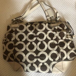 Coach Brown & Cream purse with silver detail .